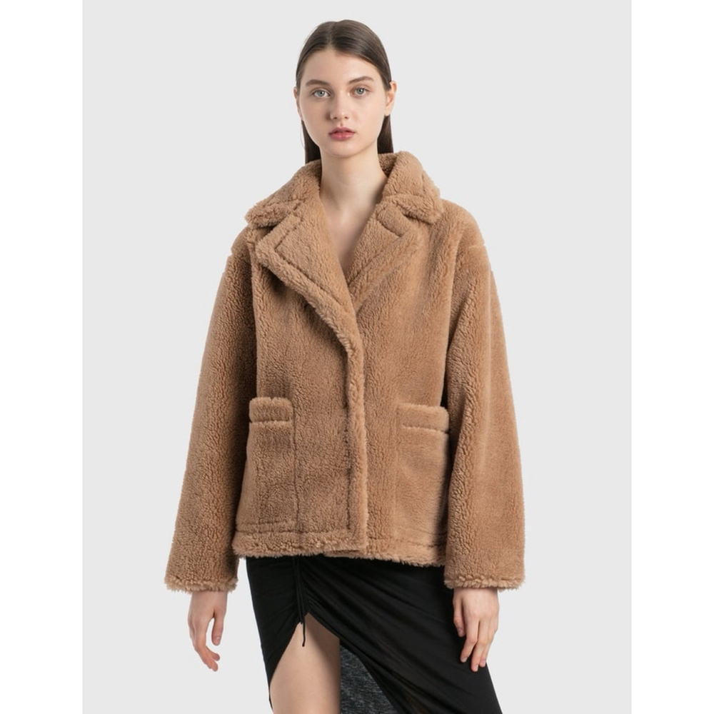 Stand Studio Marina Teddy Faux Fur Jacket Camel Oversized Coat Size M - Picture 3 of 13